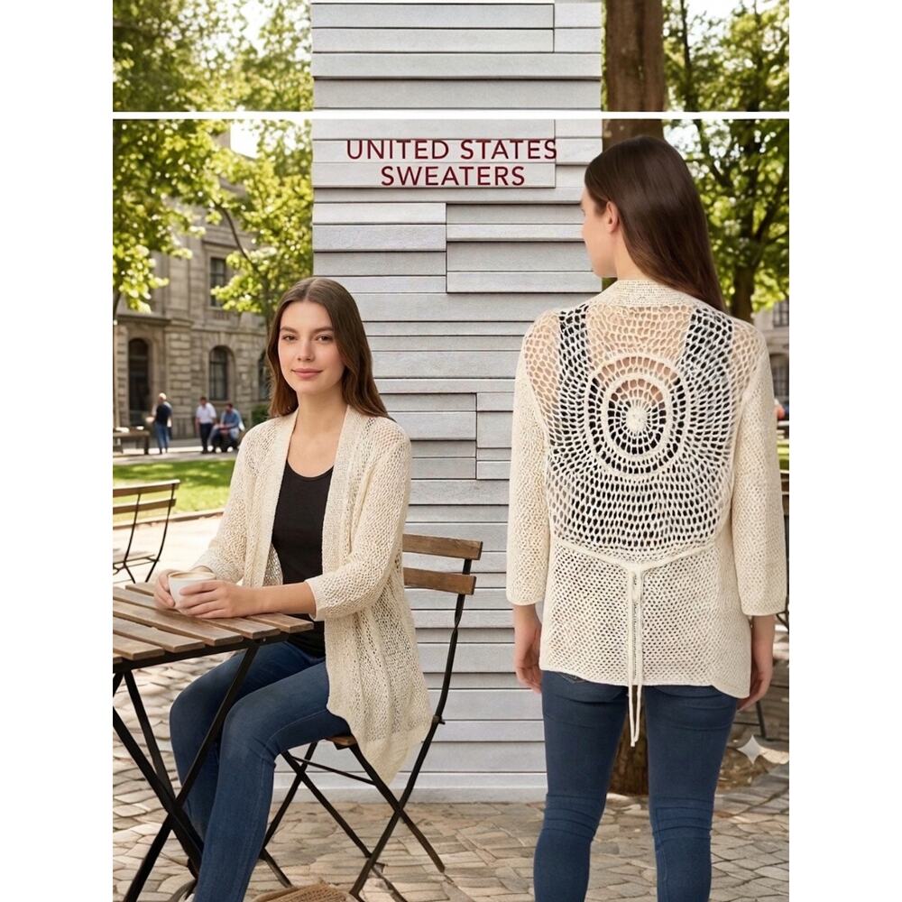 United States Sweaters Boho Crochet Look Cardigan Sz. XL